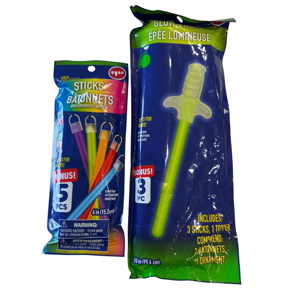 Play Glow Sticks and Glow Sword Party Pack Neon Light Up Toys 2 Pack Set New